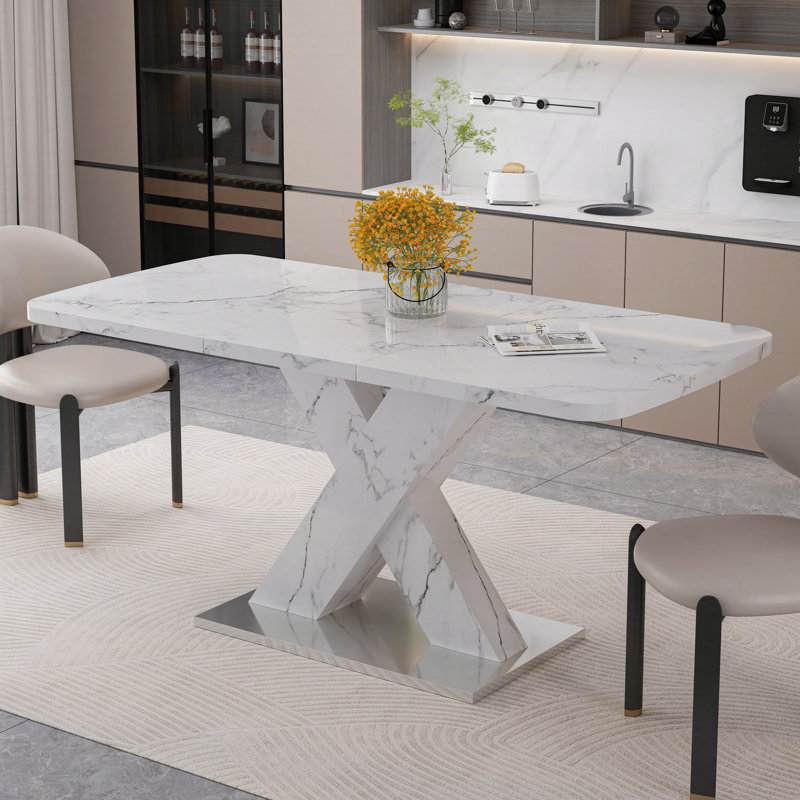 Table de salle à manger Gamiel, Marbre blanc