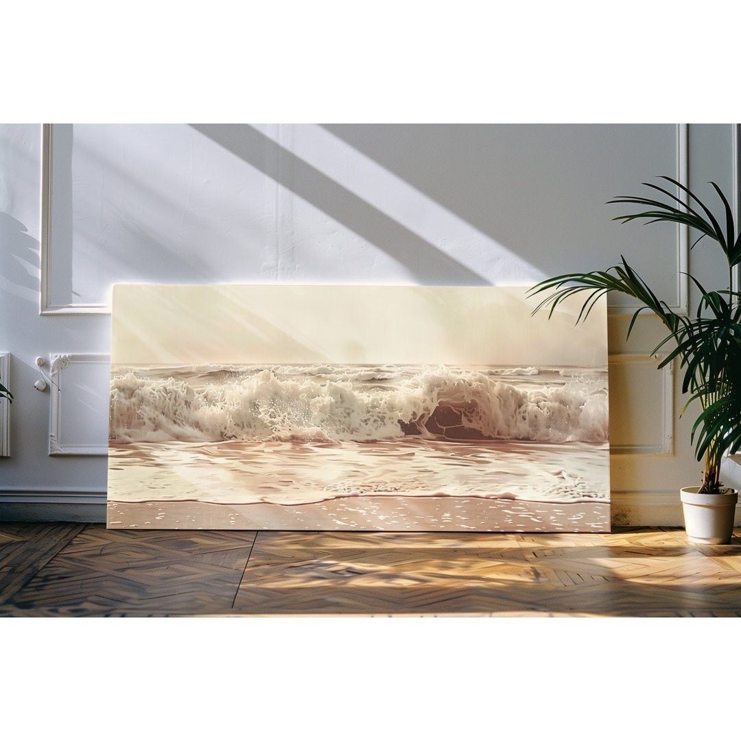 Leinwandbild gerahmt 120x60cm Wellen Strand Meer Ozean Wasser Horizont