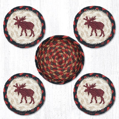  Round Jute Coasters in Basket Hand Stenciled Design 5"x5"