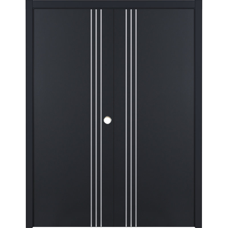 Glam G-Pro 004 - Porte intérieure double en stratifié noir doux pré-suspendu 72 po x 84 po, 72 po x 84 po, Gauche