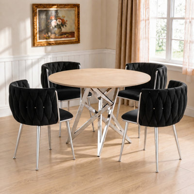 Ensemble de table de salle à manger ronde 37 po, ensemble de table de cuisine ronde moderne avec 4 chaises rembourrées, pour la salle à manger, la cuisine et les petits espaces