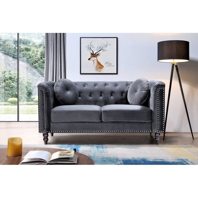 Deymus 64.17'' Velvet Loveseat, Gray Velvet 
