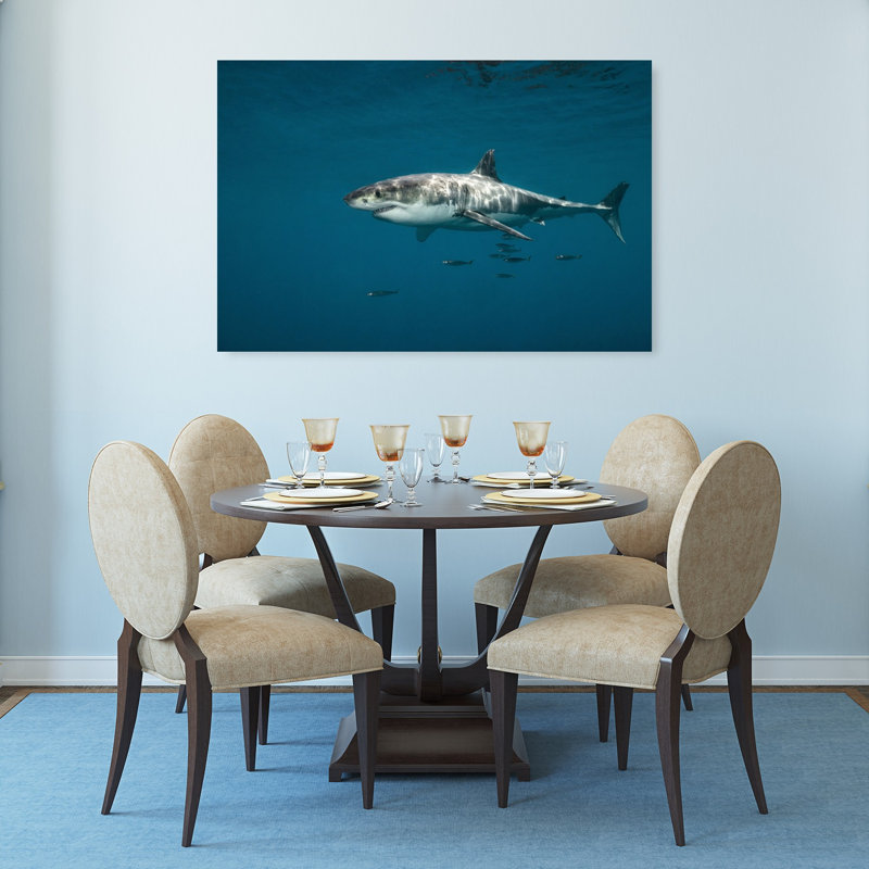 Impression d'art mural majestueux requin blanc contemporain, océan, nature, 32" H x 48" W