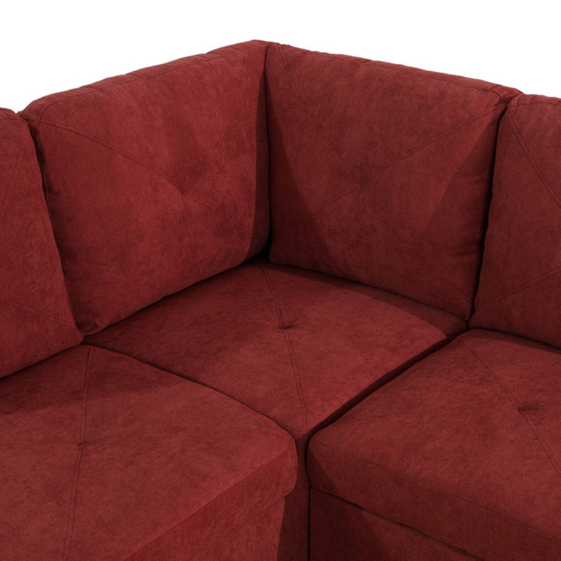 Canapé modulaire 2 pièces Lorenzina, Face à la gauche, Tissu rouge