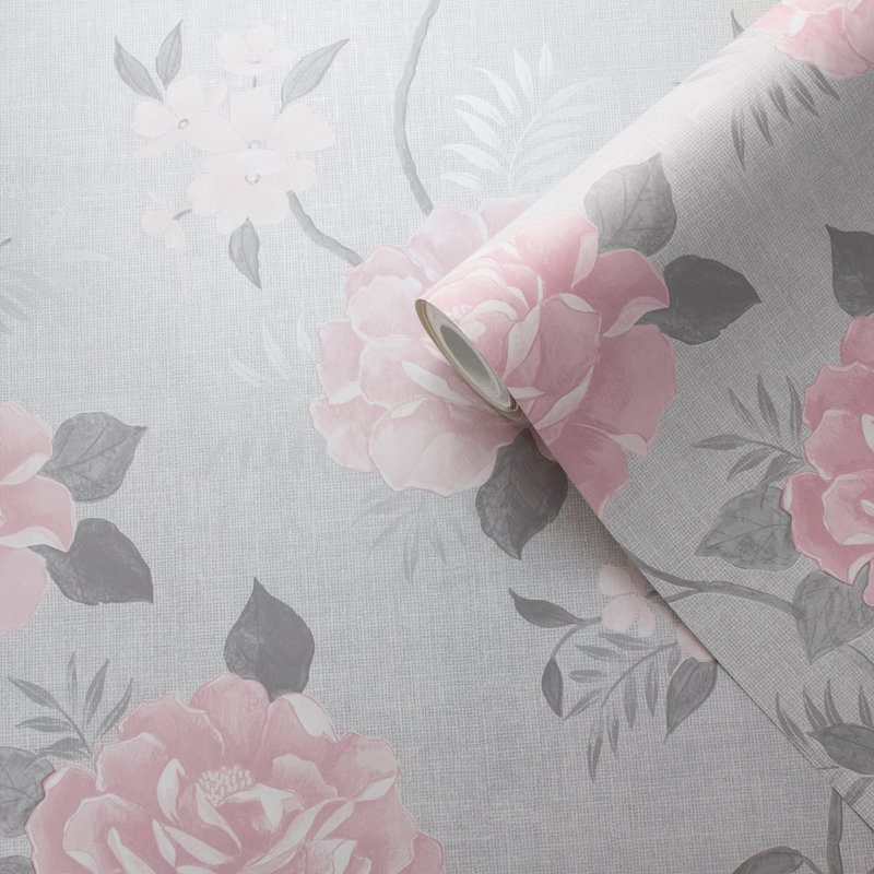 Deshotel 10.05m x 53cm Semi-Gloss Wallpaper Roll, Pink