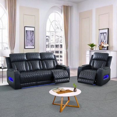 Hikari  Power Reclining Living Room Set With Diamond Quilted Stitching, Led Lighting,  Integrated Tech Hub – Includes Sofa And Armchair