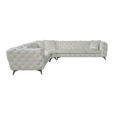Atronia Beige Fabric Sectional Sofa W/4 Pillows