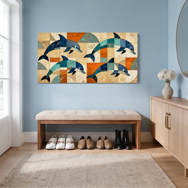 «Dolphin Mosaic», ensemble de 1 reproduction d'art sur toile tendue sur toile, H 24 po x l 48 po