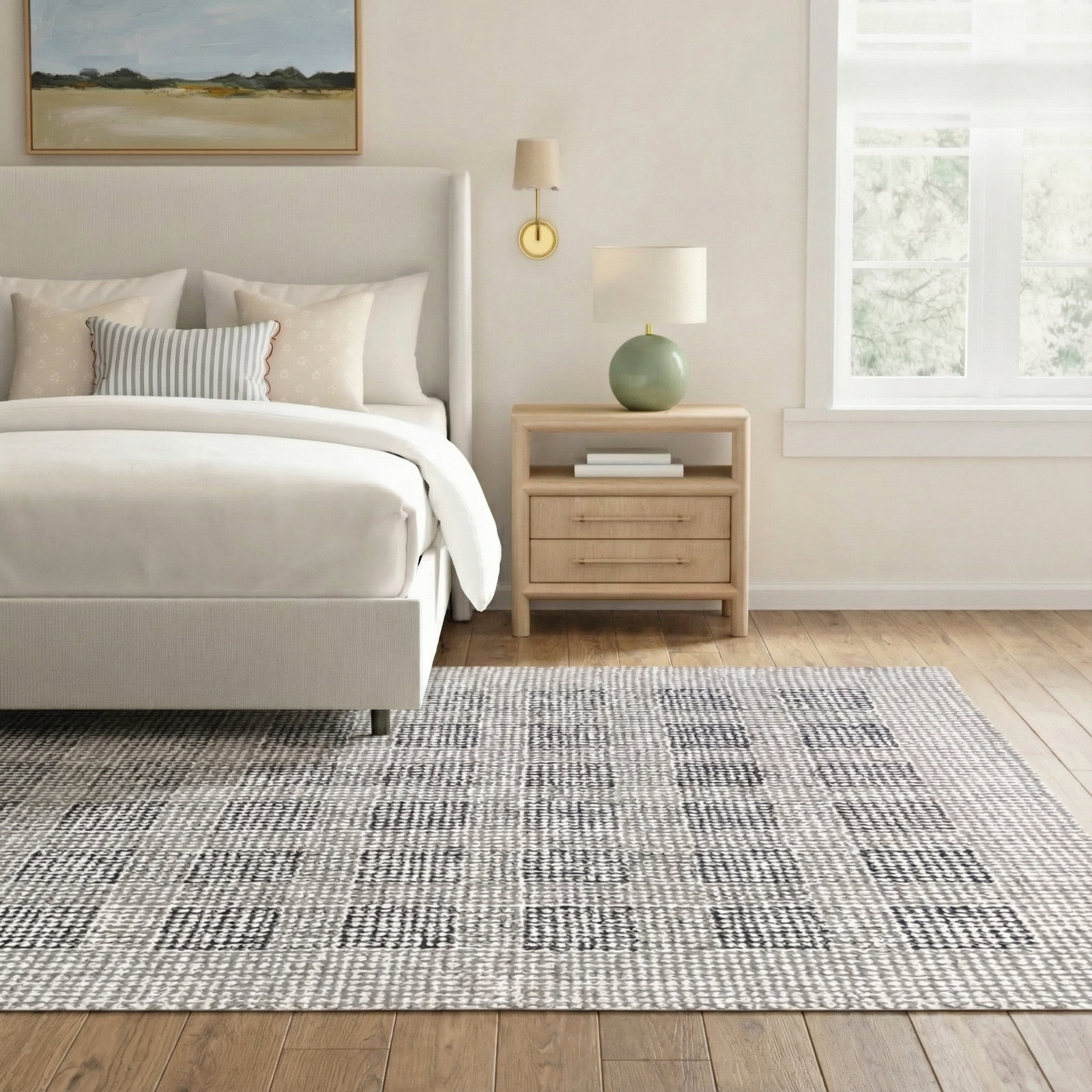 Airica Blue Hand-Tufted Geometric Wool Rug, 7'6" x 9'6"