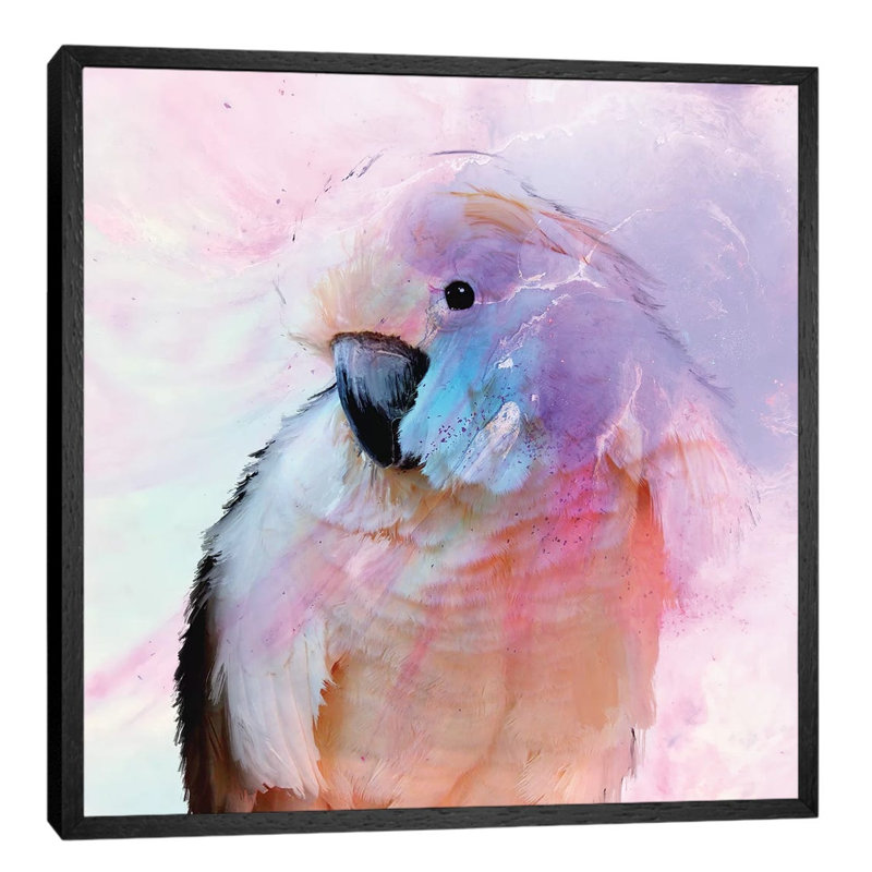 Parrot In Blush by Antuanelle - Floater Frame Painting on Canvas, 45.72 cm H x 45.72 cm W, Black Framed