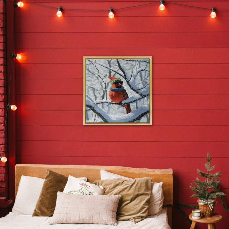 Cadre flottant Winter Cool Cardinal, design par Jim Baldwin, H 25 po x l 25 po, Cadre flottant métallique doré