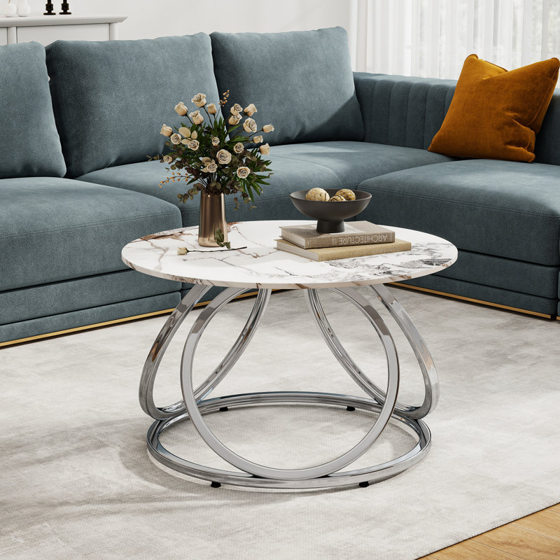 Pedestal Coffee Table, Silver, Calacatta Gold