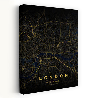 «Golden London Map Abstract Elegant Minimalist City», reproduction d'art murale