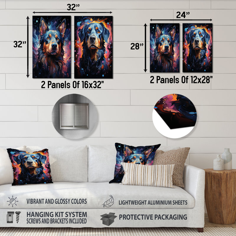 Cosmic Dog Constellations I - ensemble de 2 reproductions d'art mural en métal, H 32 po x l 32 po
