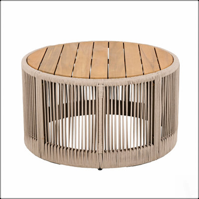 Table basse d'extérieur en corde de rotin et bois d'acacia - Meubles de patio durables et élégants pour le jardin, la cour, le balcon et le salon