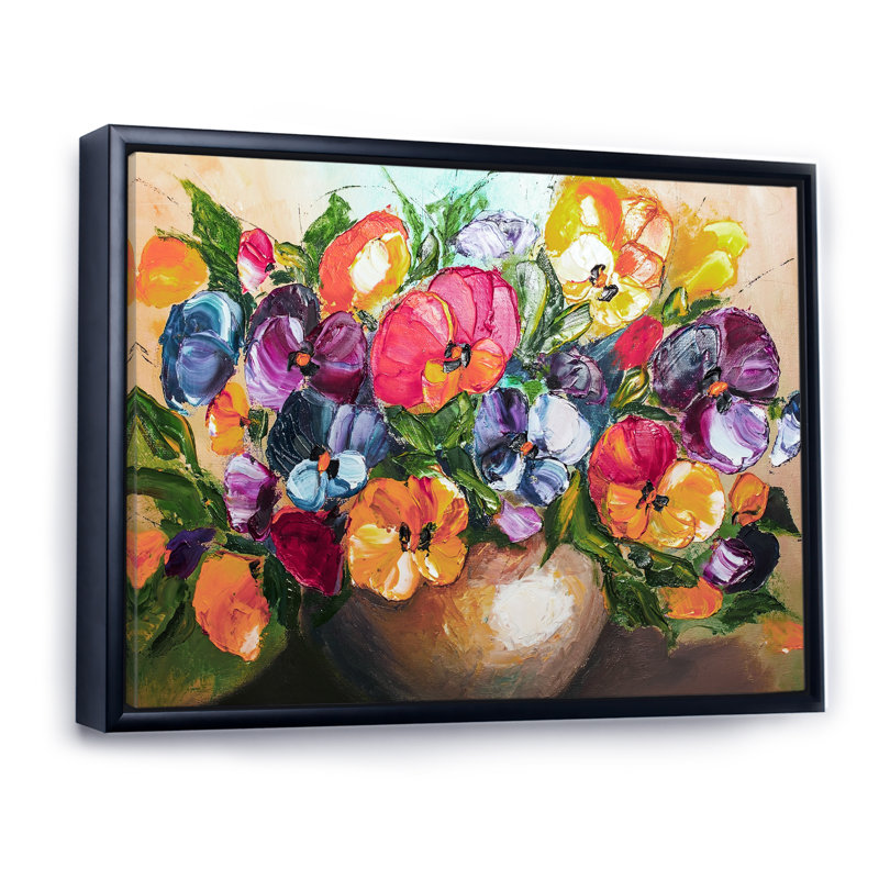 Fleurs et fruits impressionnisme - reproduction de cadre flottant sur toile, H 16 po x l 32 po x P 1 po, Cadre flottant noir