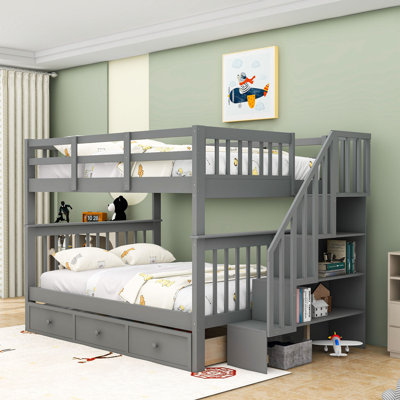 Lit superposé double en bois avec rangement