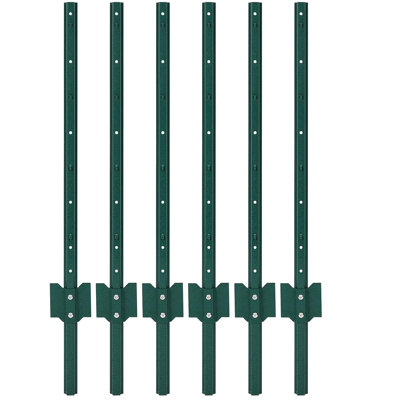 Poteaux de clôture en métal de 4 pi, paquet de 6, piquets en acier sans creusage U-Channel pour clôture de jardin, de cour, de ferme et d'extérieur, poteau en U vert robuste, facile à installer