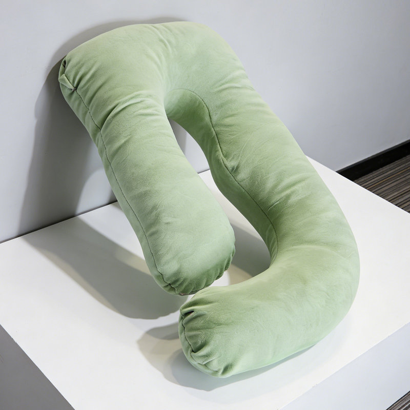 Oreiller de grossesse en forme de J - Coussin de soutien de maternité pour le dos, les hanches et le ventre, vert clair