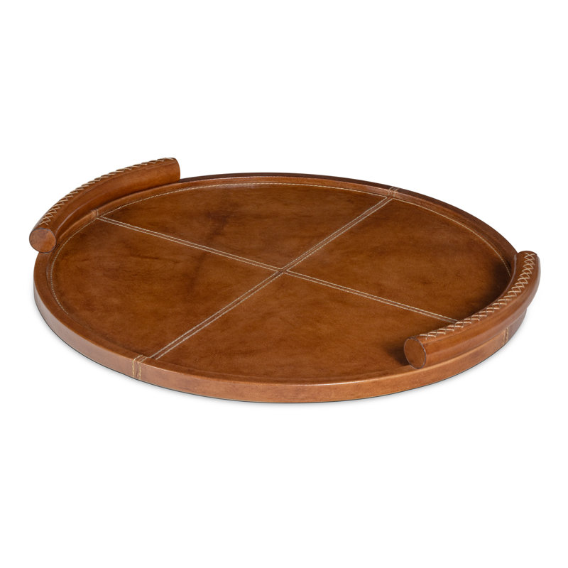 Plateau rond en cuir Forte, Noir, noir, noir, noir, H 1,75 po x l 18 po x P 18 po