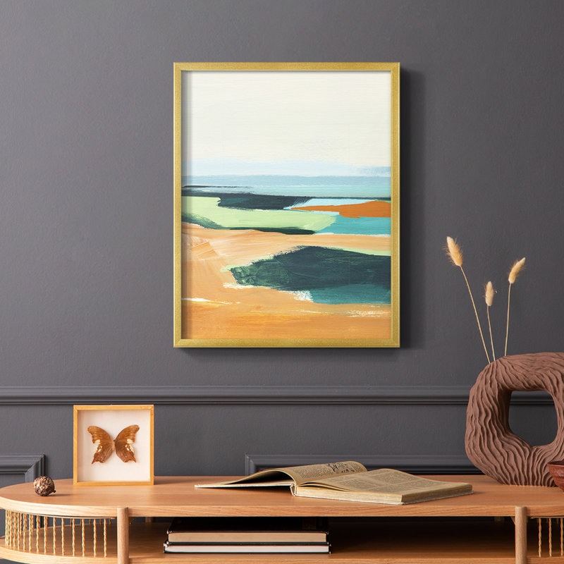 Reproduction encadrée turquoise et orange II - bois massif, H 10 po x l 8 po