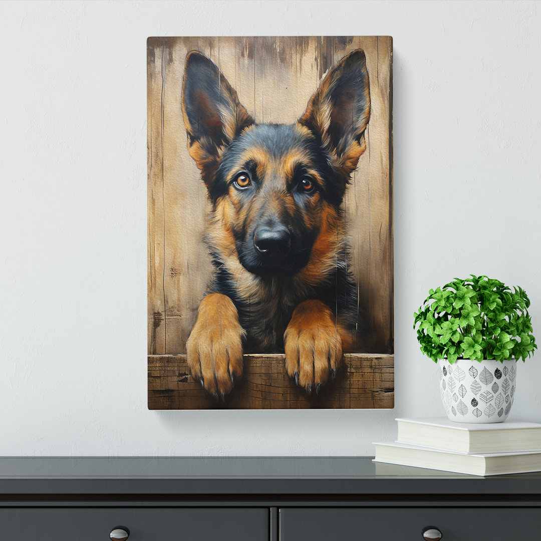 German Shepherd With Glasses Painting No.2 - Wrapped Canvas