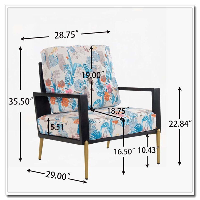 Fauteuil d'appoint rembourré avec pieds en métal doré