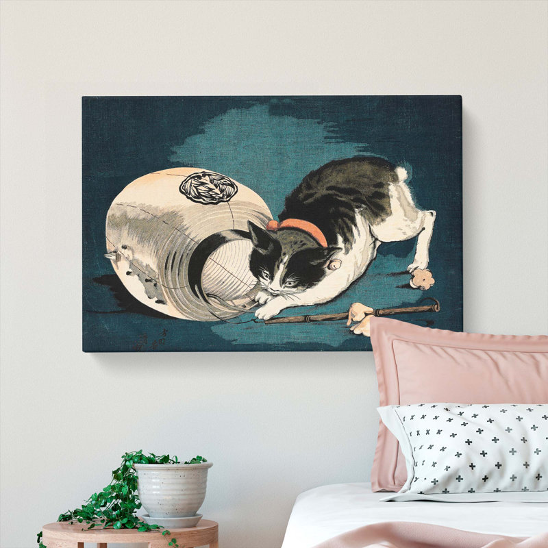Cat With Paper Lantern by Kobayashi Kiyochika - Wrapped Canvas, 40cm H x 60cm W x 3cm D