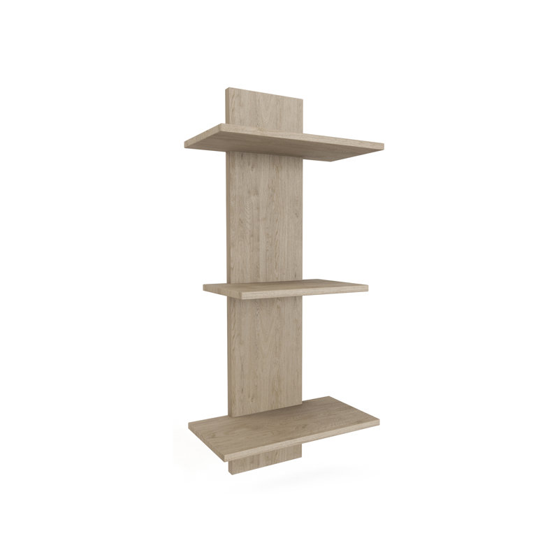 Manada Three-Tier Teak Wall Shelf, Gray