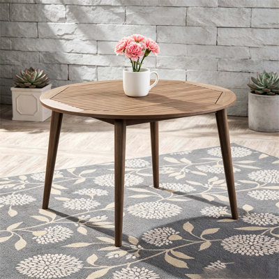 Table de salle à manger d'extérieur ronde en bois d'acacia gris avec table de patio résistante aux intempéries
