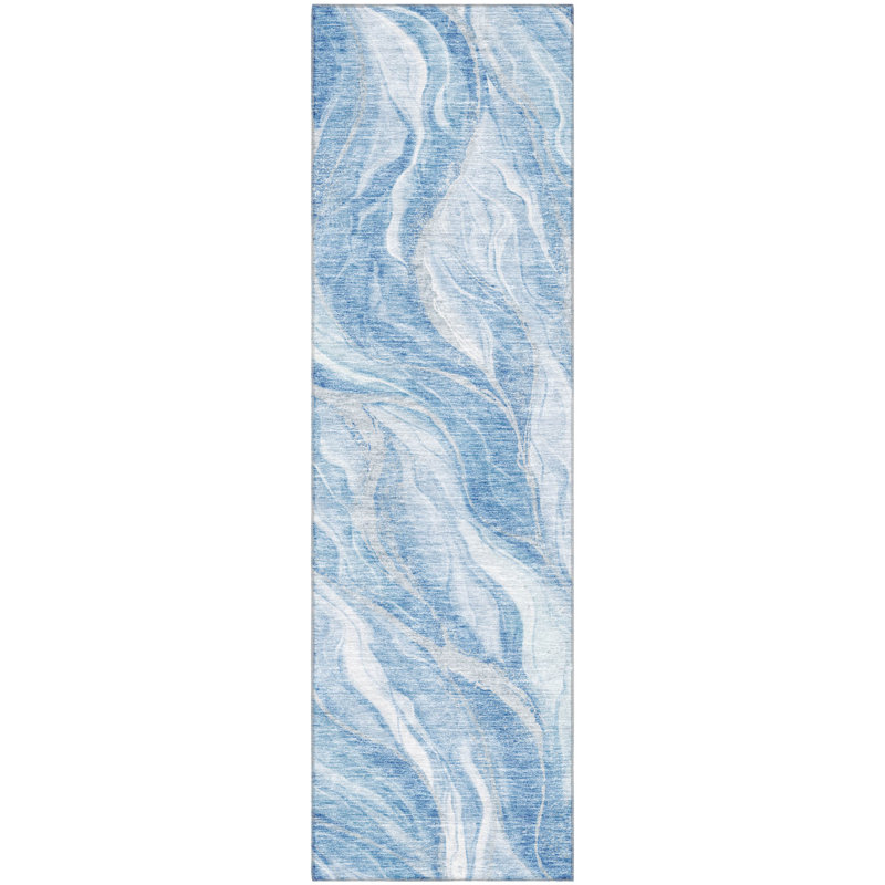 Tapis bleu Prisco lavable à la machine de qualité supérieure, Tapis de couloir 2 pi 3 po x 7 pi 6 po