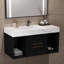 Meuble-lavabo flottant moderne 39,4 po avec lavabo en céramique, armoire de rangement et poignées dorées-2110968163