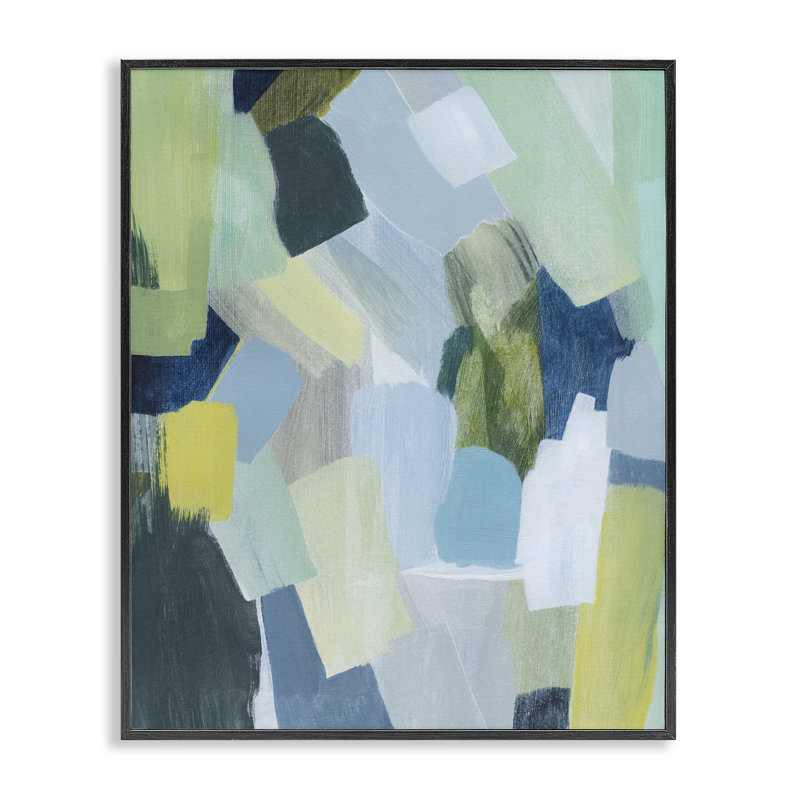 «Layered Green Brush Strokes», art de la giclée encadrée par Grace Popp, Giclée encadrée noir minuit, H 14 po x l 11 po
