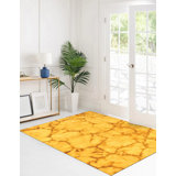 2x10 Yellow Hand-Knotted Wool Cracked Earth Texture Geometric Modern Contemporary Carpet Rug