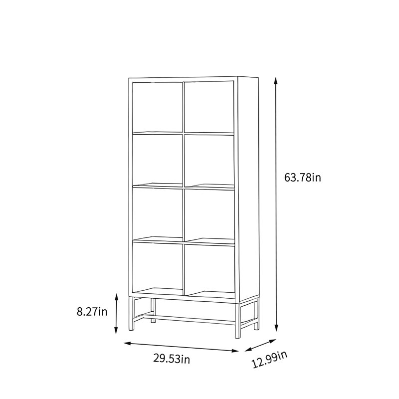 Bibliothèque à grande capacité en bois massif, Brun, (4 tablettes) H 63,78 po x l 29,53 po x P 12,99 po
