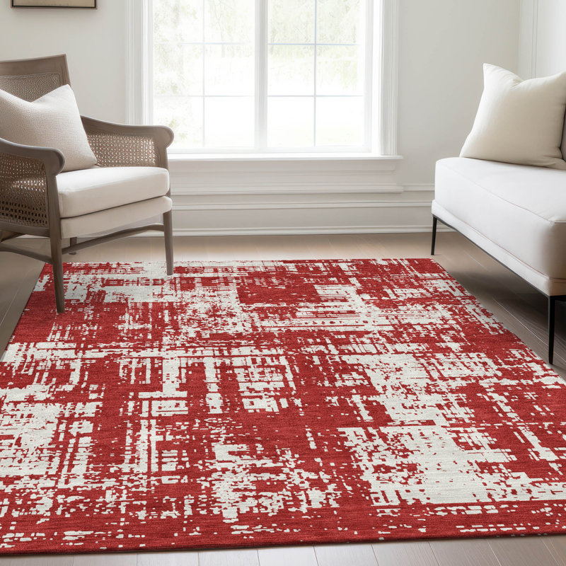 Tapis rouge Prisco lavable à la machine de qualité supérieure, Rectangle 10 pi x 14 pi