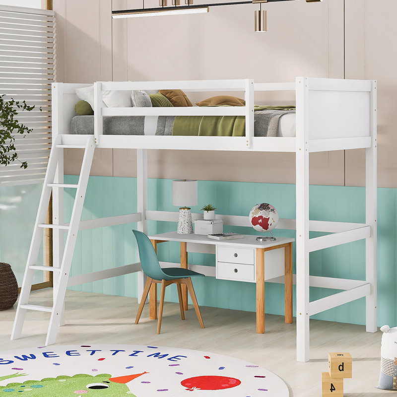 Solid Wood Twin Size Loft Bed With Ladder(White)(OLD SKU: WF292330AAK)