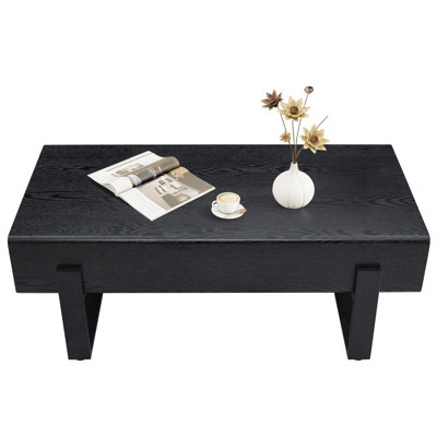 47.24" Rectangle Coffee Table with Marble Pattern Desktop & Metal Legs for Living Room, Dining Room, or Small Space - Black