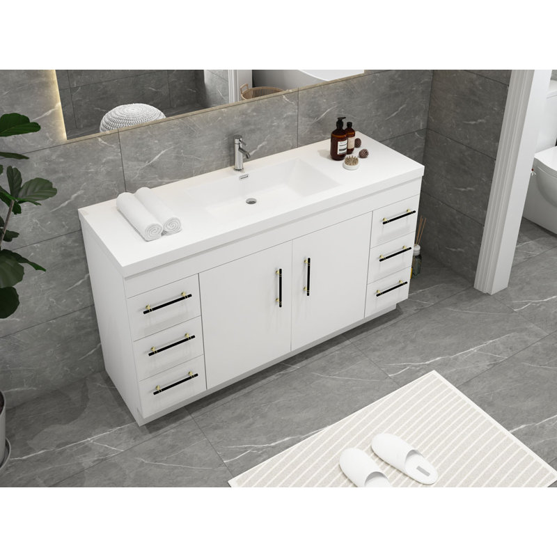 Ensemble de meuble-lavabo simple 59 po Carliss, Blanc lustré, Noir