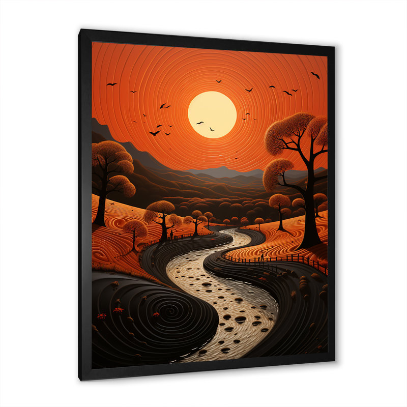 Coucher de soleil africain sur le chemin de l'inconnu - Art mural africain, Cadre photo noir simple