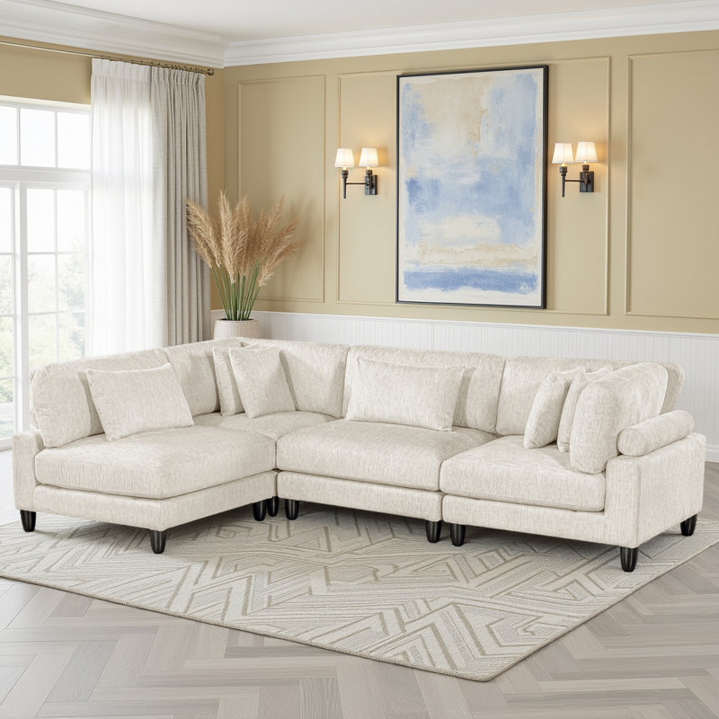 Loowit 120" Modern & Contemporary Microfiber 4-Piece Modular Sectional Sofa – Customizable Sofa with Reversible Cushions & Matching Pillows