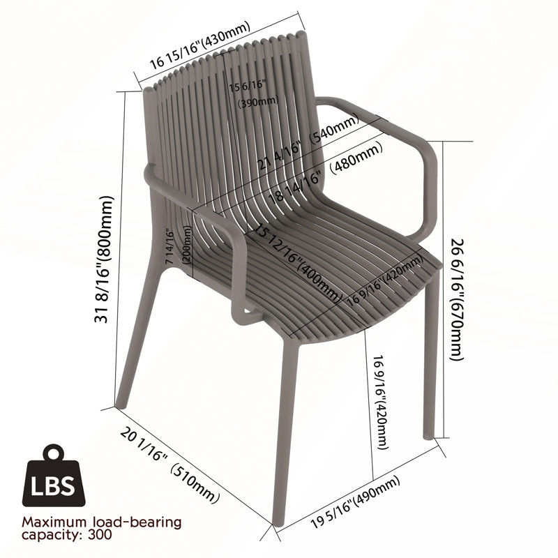 Ensemble de 4 chaises en polypropylène résistantes aux intempéries, Gris chaleureux