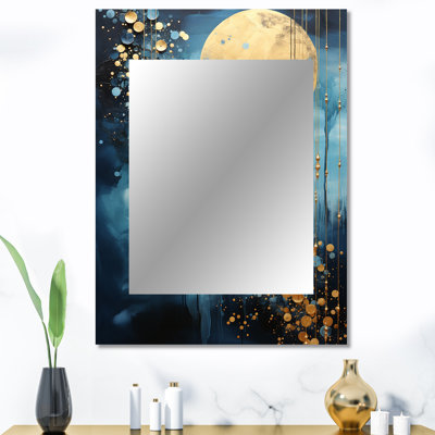 Lune bleue et dorée Cycle de Rêves III - grand miroir mural, miroir unique bleu, reproduction d'art en métal