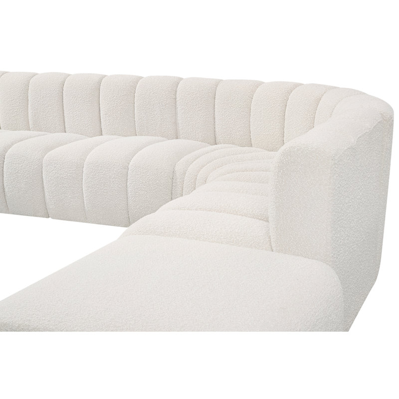 Hurlburt Upholstered Curved Sectional with Ottoman Reversible, Cream Boucle Fabric