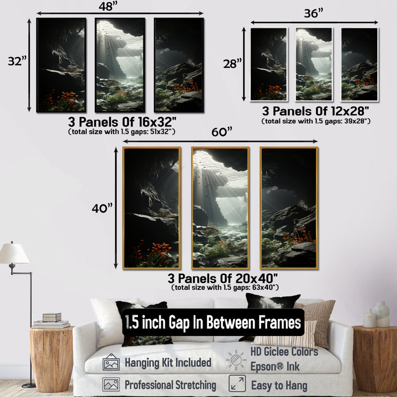 Coral Reef Tranquility - ensemble d'art mural toile corail sous l'eau, Cadre naturel flottant, H 40 po x l 60 po x P 1 po