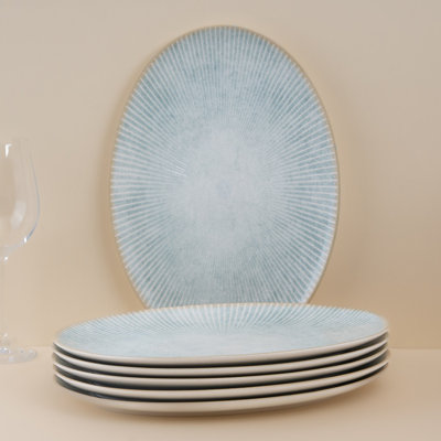 Paros-Aqua Premium Porcelain Titanium Oval Plate with Foot, 12.6x8.8"