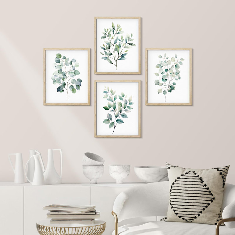 «Green Leaves Plants», impression sur papier 4 pièces, Naturel, H 16 po x l 12 po