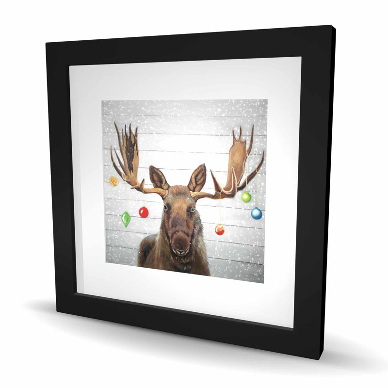 Orignal avec boules de Noël - Reproduction matte encadrée gris rustique