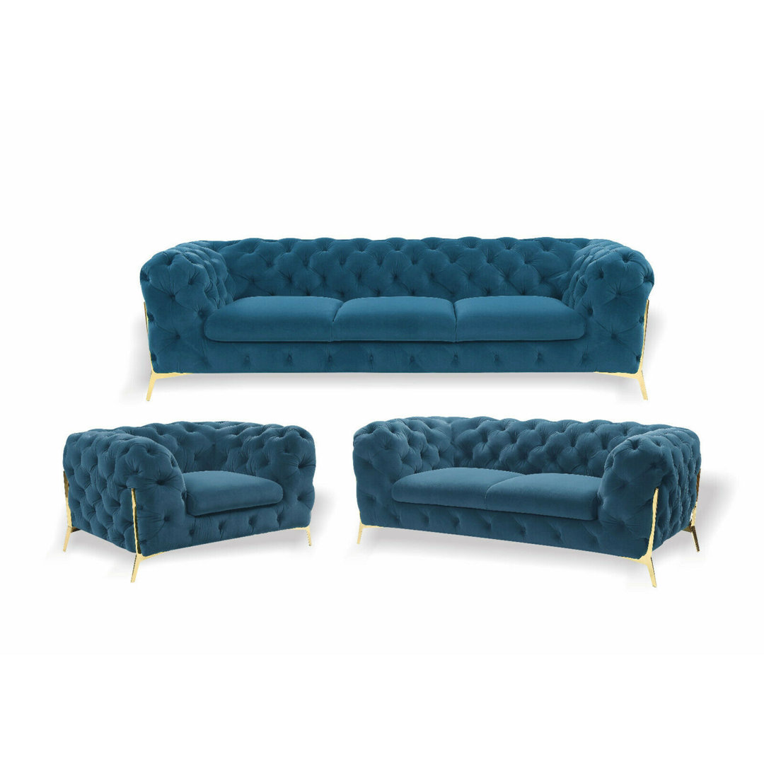 Designer Chesterfield Sofagarnitur Sofa Couch Polster Set In Samt 3+2+1 Sitzer