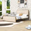 Lit plateforme en métal avec tête de lit tapissier, pieds centraux et rangement sous le lit-399178848-376905872